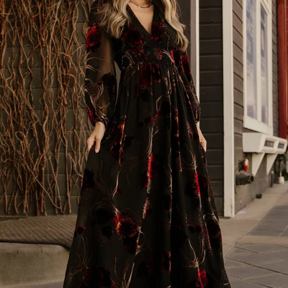 Baltic Born Mikla Maxi Dress Burnout Velvet Goth Boho Floral - Picture 4 of 6